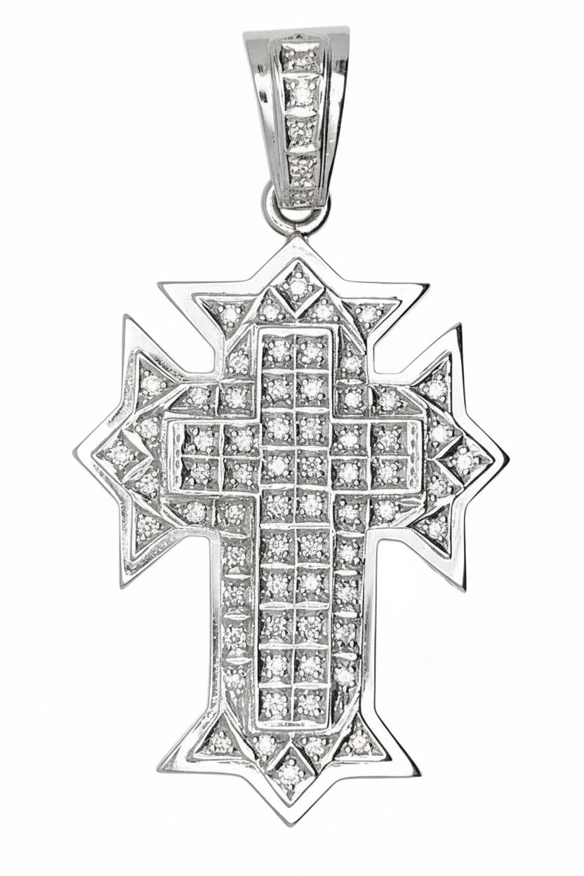 14 KT WHITE GOLD - ROUND DIAMOND CROSS PENDANT MEN - 1.50 CT