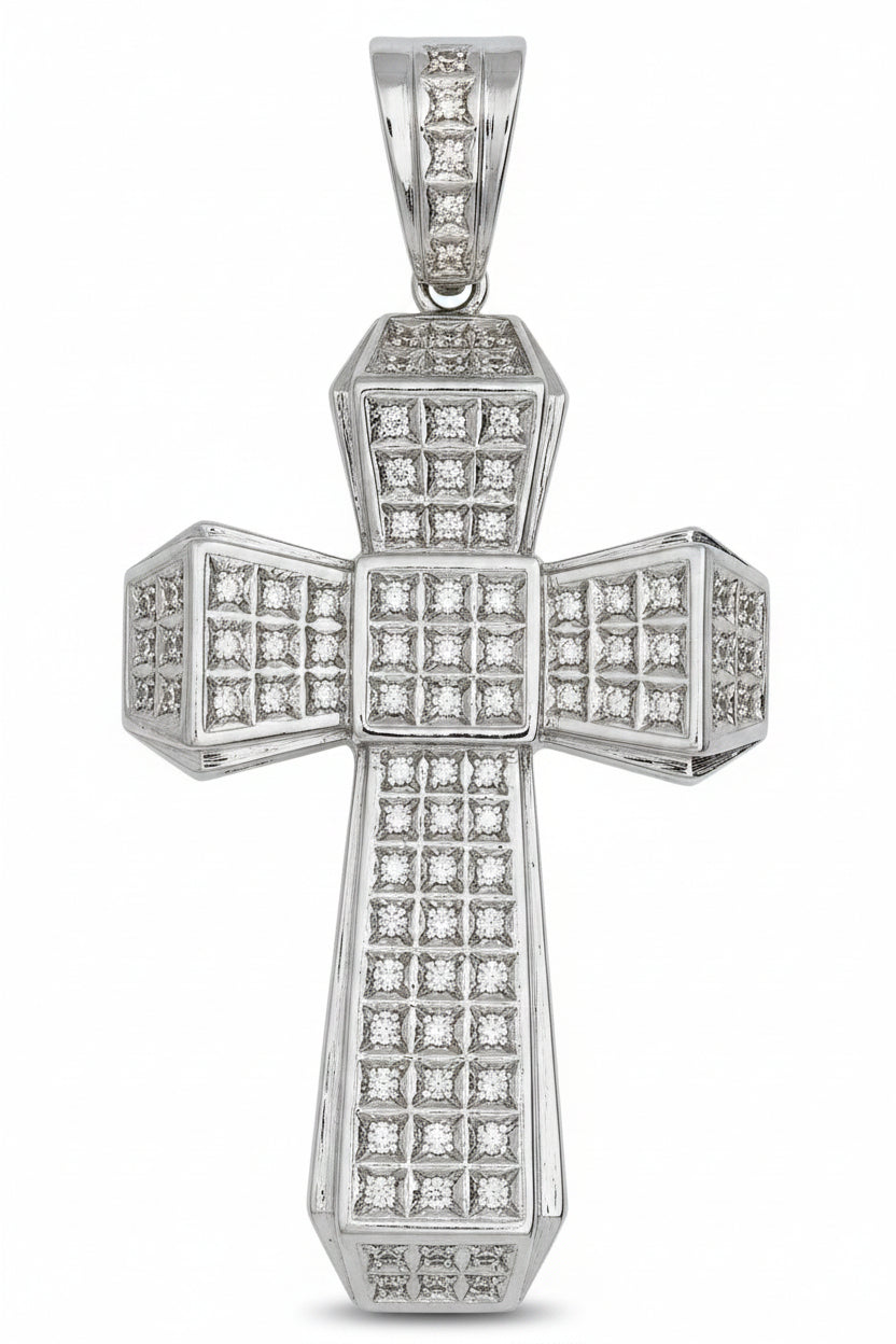 14 KT WHITE GOLD - DIAMOND CROSS PATTEE PENDANT MEN - 1.86 CT