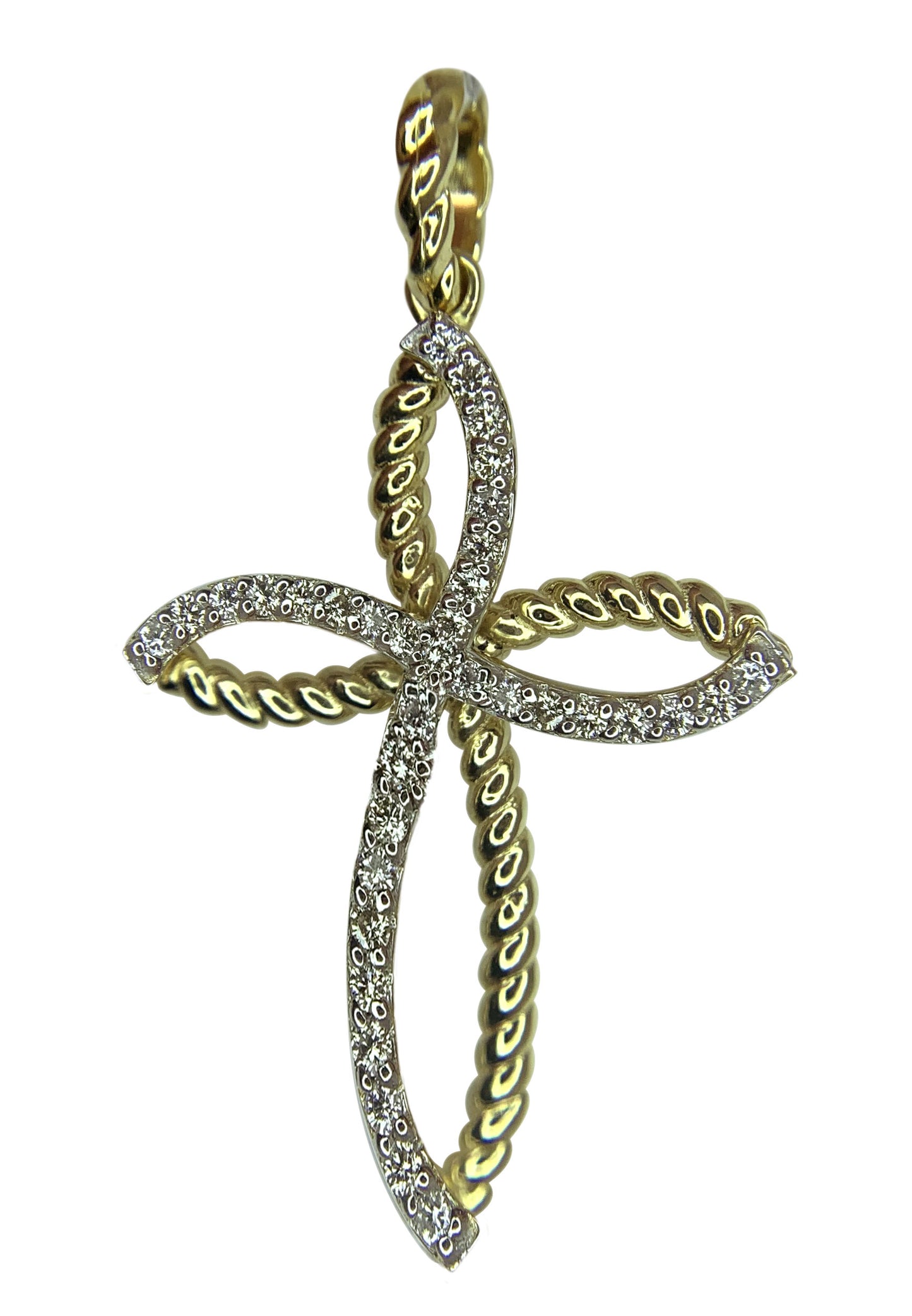14 KT YELLOW GOLD - BEAUTIFUL INFINITY CROSS WITH DIAMONDS PENDANT - 0.69 CT