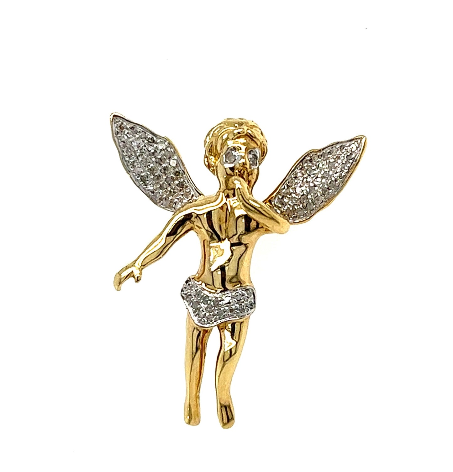 10KT YELLOW GOLD AND DIAMOND ANGEL PENDANT