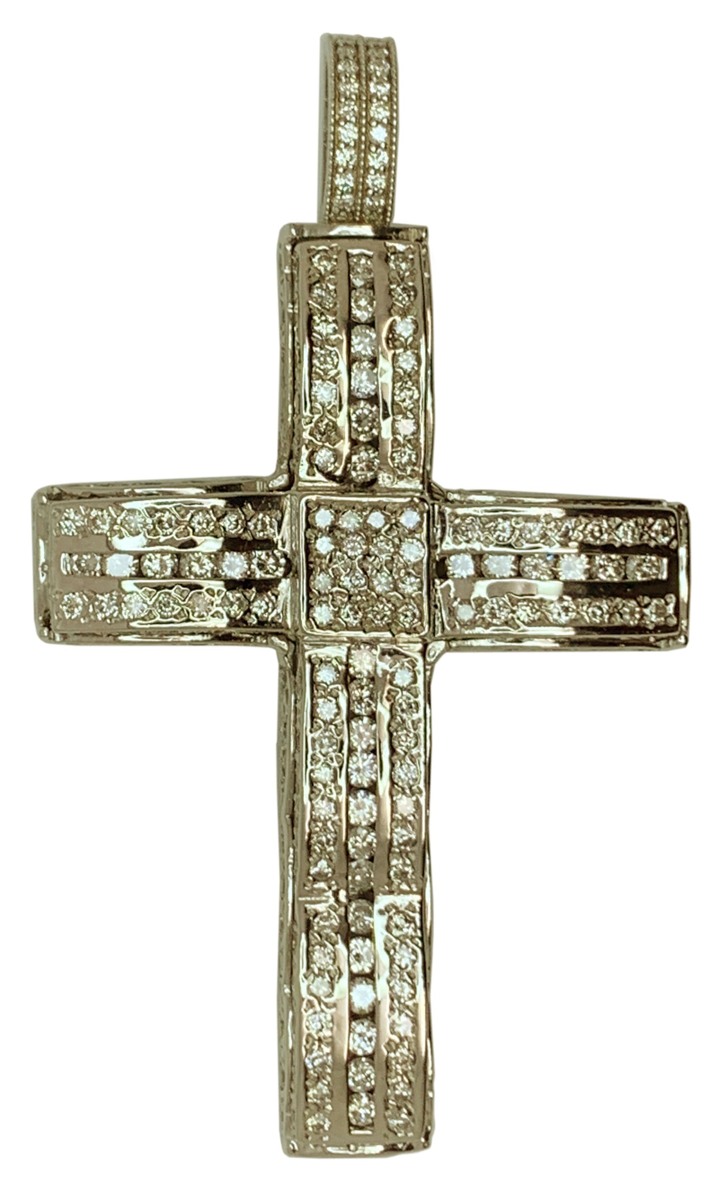 14 KT WHITE GOLD WAVE CROSS DIAMOND PENDANT MEN - 5.78 CT