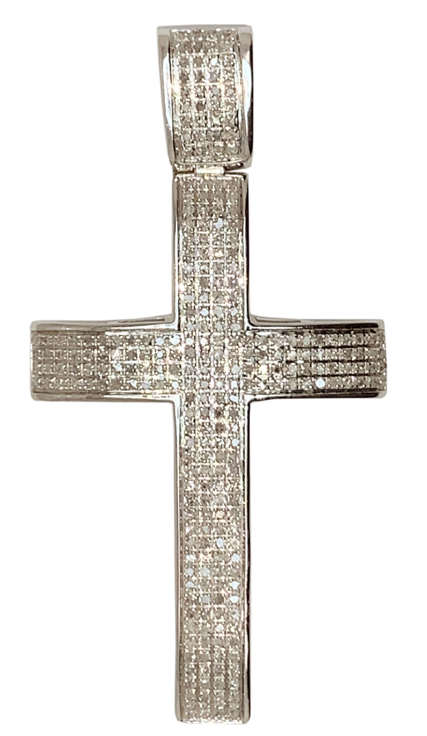 10 KT WHITE GOLD - ROUND DIAMOND CROSS PENDANT - 1.68 CT
