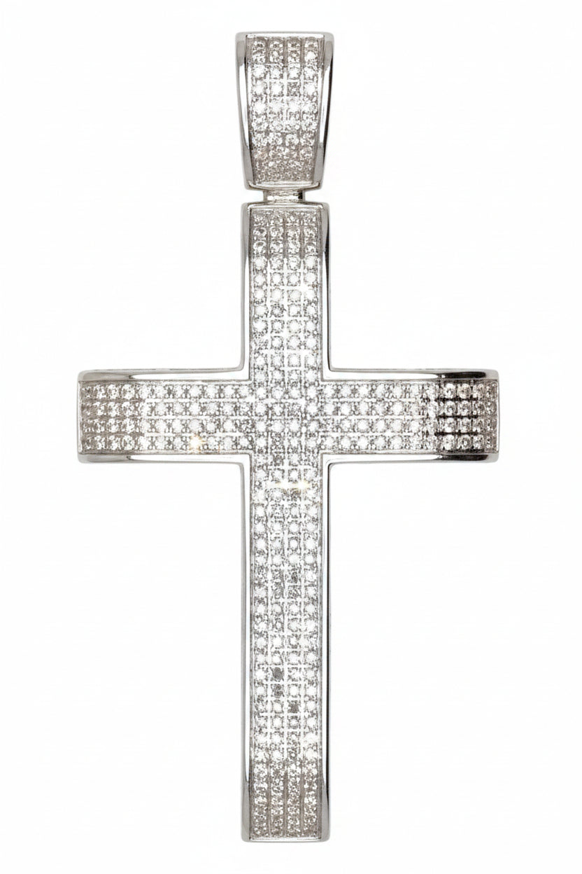 10 KT WHITE GOLD - ROUND DIAMOND CROSS PENDANT - 1.68 CT
