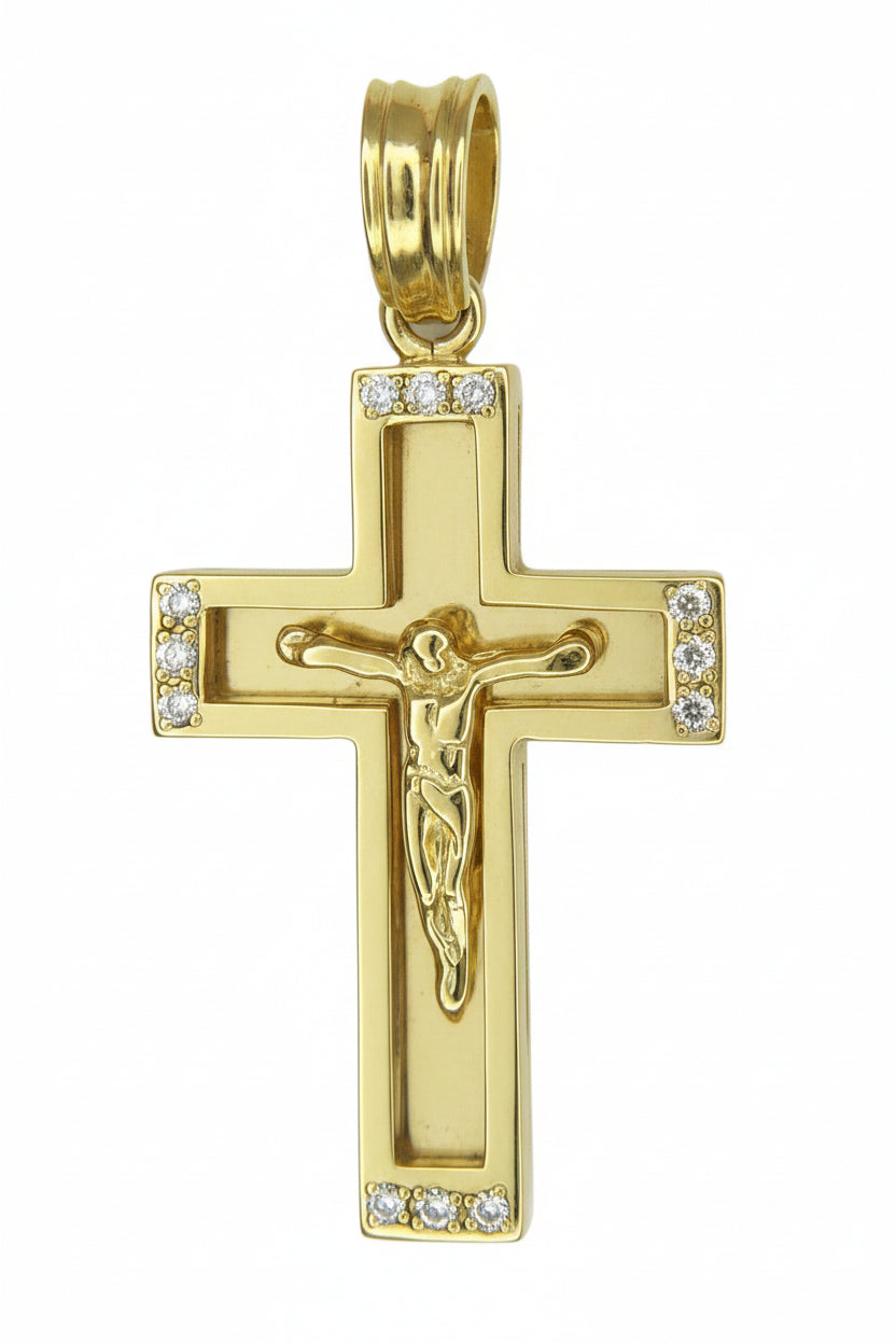 14 KT YELLOW GOLD - DIAMOND CROSS - 0.32 CT
