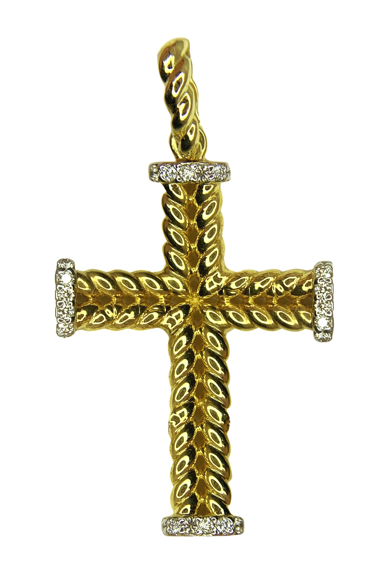 14 KT YELLOW GOLD - CROSS PENDANT - 0.43 CT