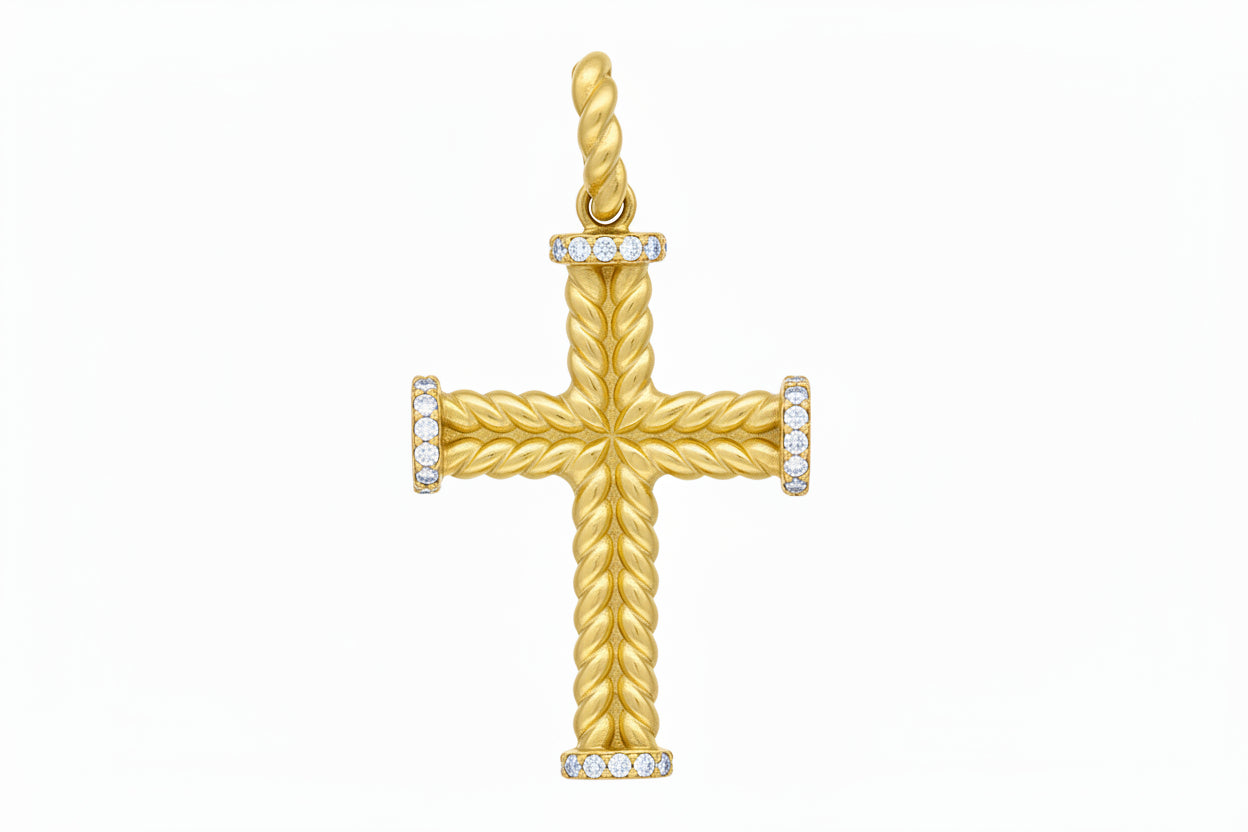 14 KT YELLOW GOLD - CROSS PENDANT - 0.43 CT