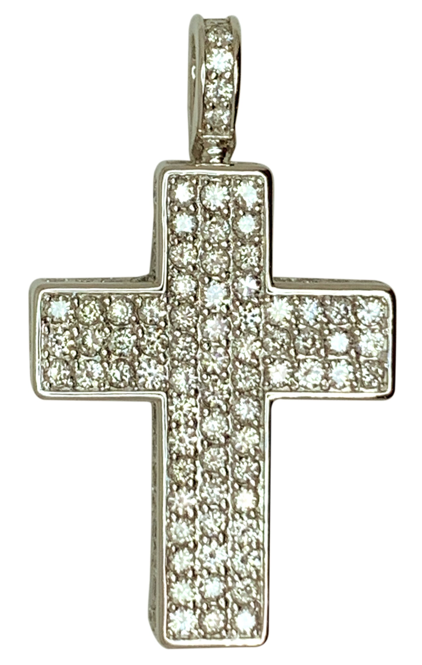 14 KT WHITE GOLD - ROUND DIAMOND CROSS PENDANT MEN - 7.48 CT