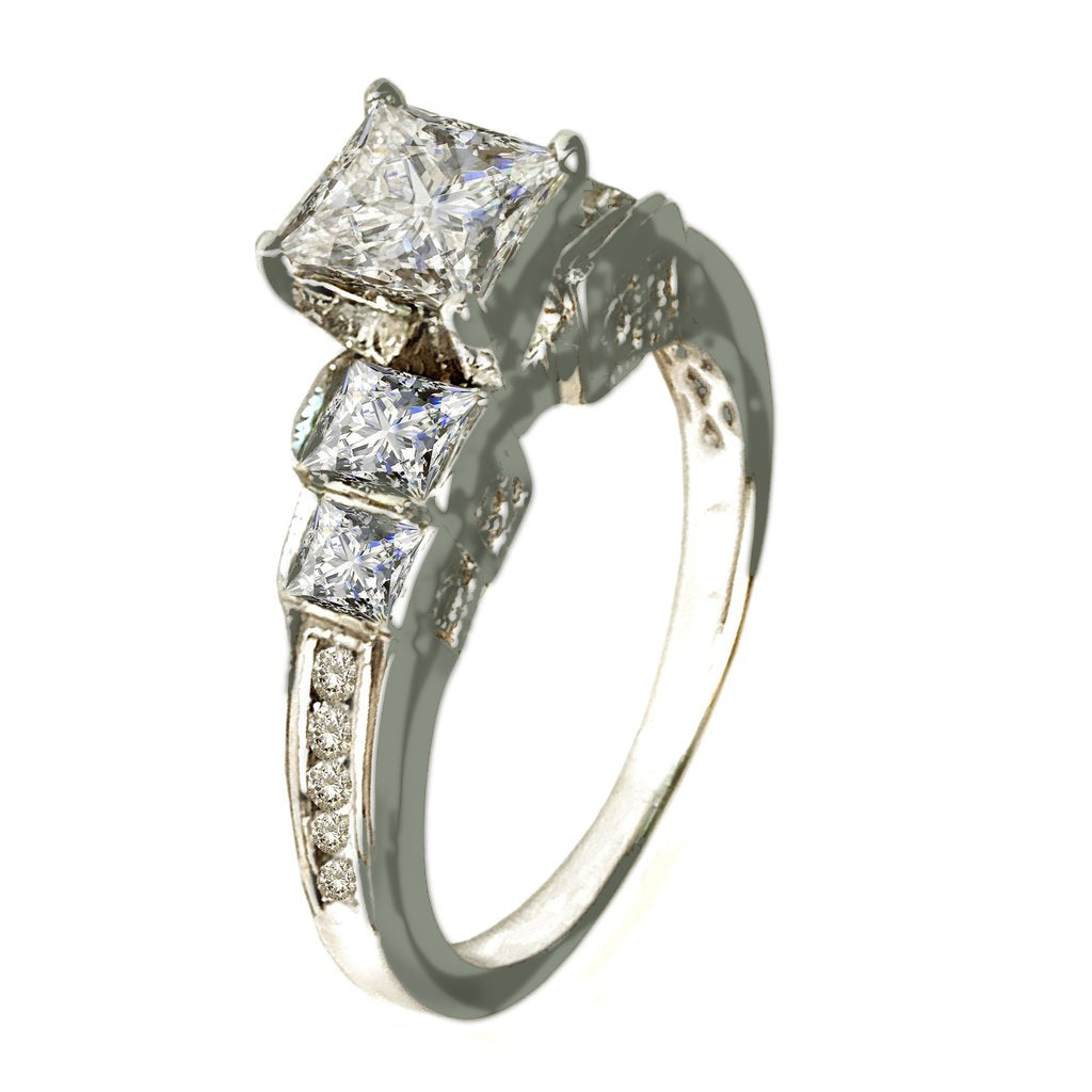14 KT WHITE GOLD - DIAMOND PRINCESS ENGAGEMENT RING - 1.21 CT