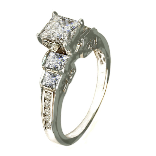 14 KT WHITE GOLD - DIAMOND PRINCESS ENGAGEMENT RING - 1.21 CT