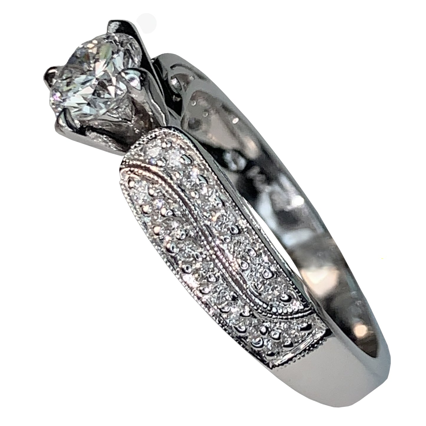 14 KT WHITE GOLD ROUND DIAMONDS ENGAGEMENT RING - 1.28 CT