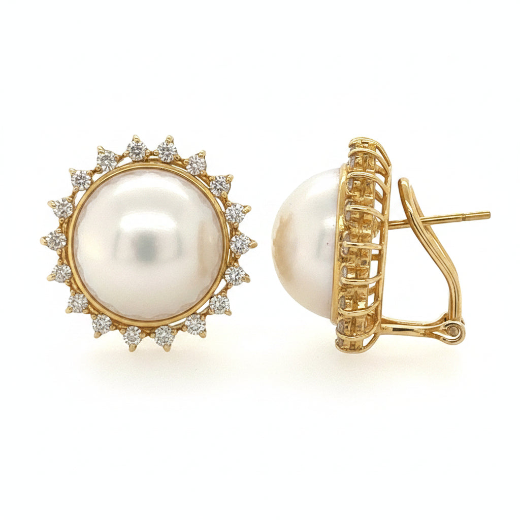 14KT YELLOW GOLD DIAMOND AND PEARL EARRINGS