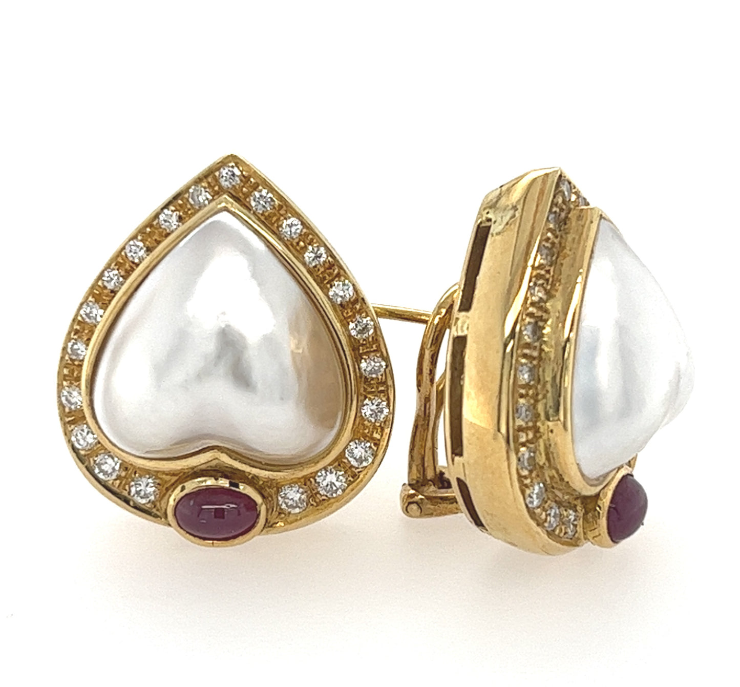 18KT YELLOW GOLD FANCY LADIES DIAMOND AND PEARL EARRINGS