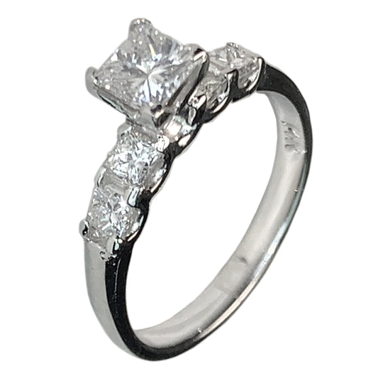 14 KT WHITE GOLD  5 STONES PRINCESS DIAMOND ENGAGEMENT RING - 1.67 CT