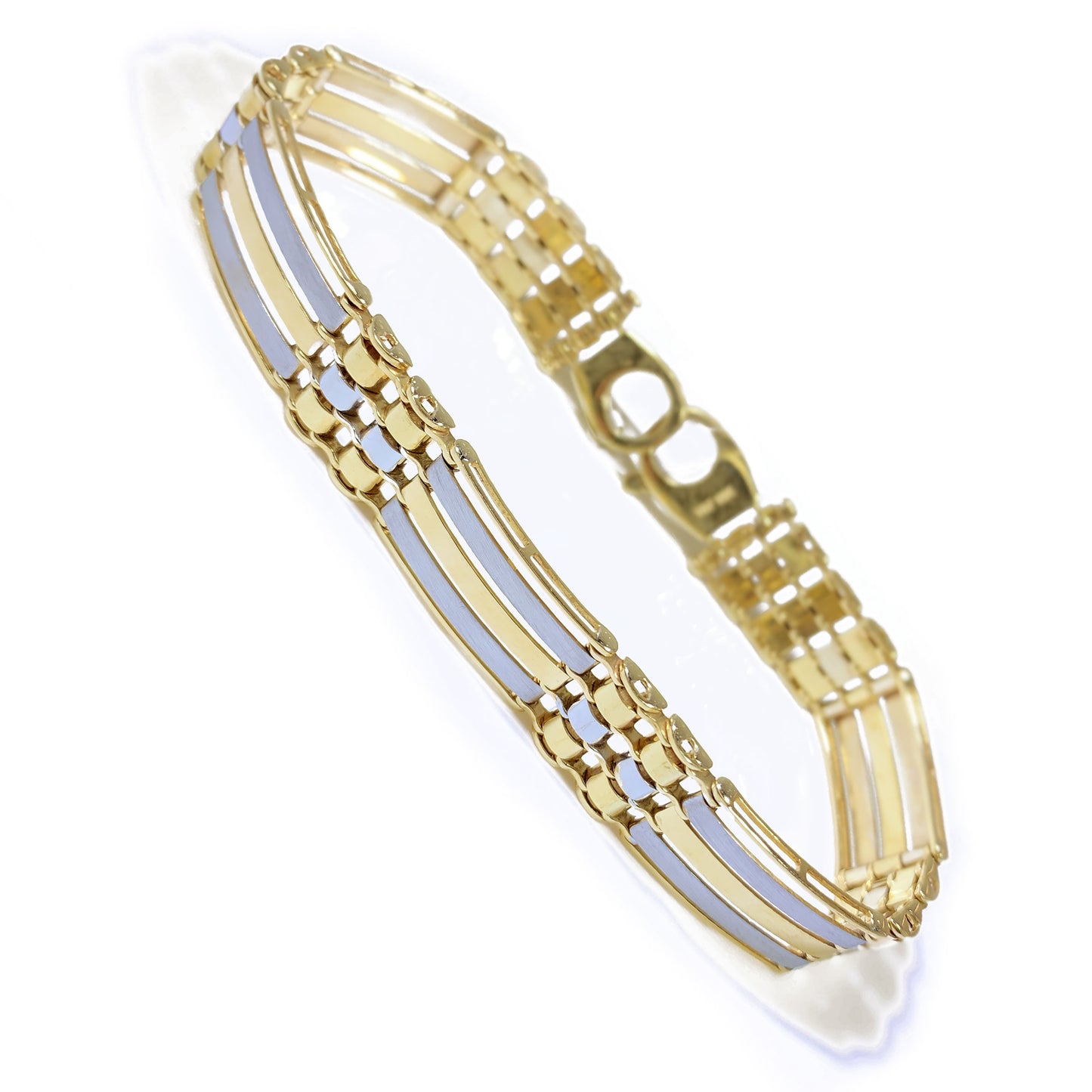 10K Two Tone Gold Fancy Style Men Bracelet 8.5" 12mm