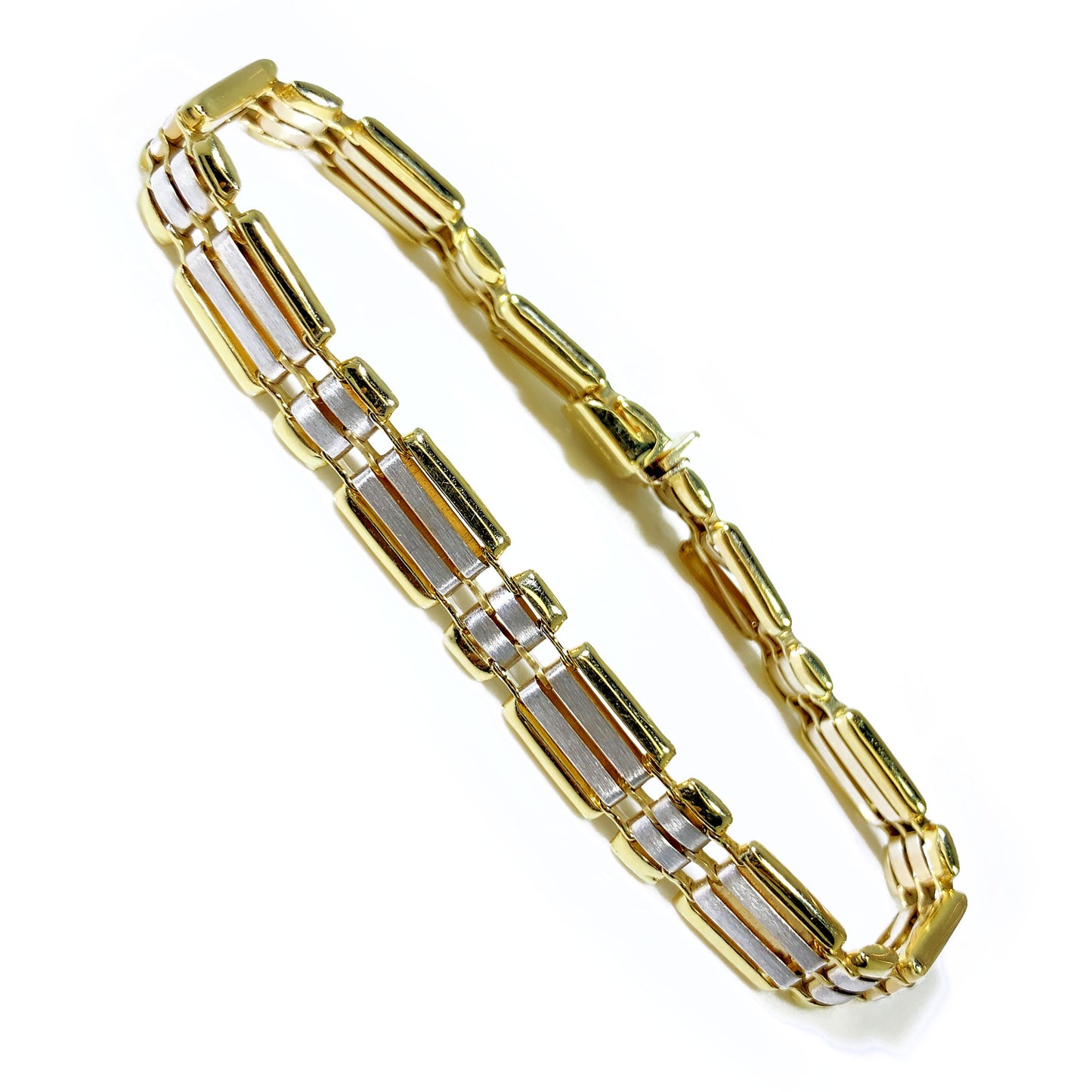 14K Two Tone Gold Fancy Style Men Bracelet 7.5" 8mm