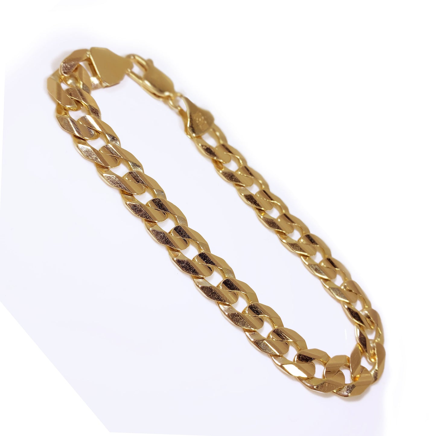 10K Yellow Gold Flat Cuban Link Men Bracelet 8" 7.5mm