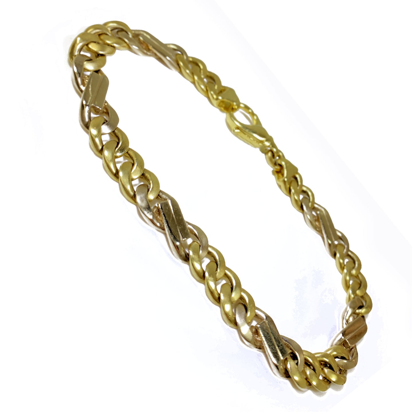 14K Yellow Gold Fancy Cuban Style Men Bracelet 9" 7mm