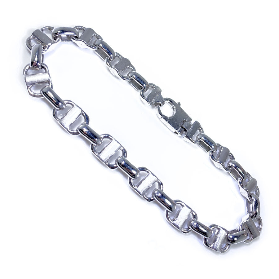 14K White Gold Men’s Fancy Style Bracelet 9″ Inches 9mm