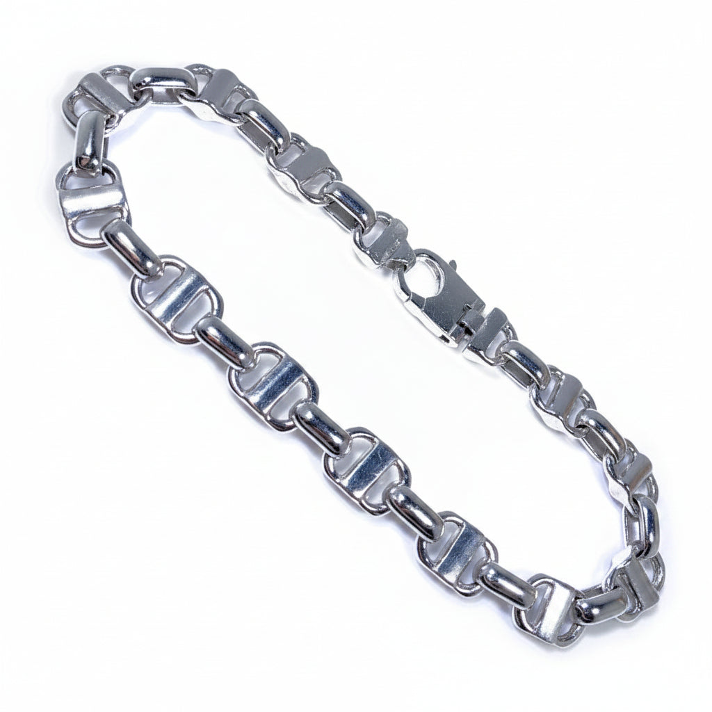 14K White Gold Men’s Fancy Style Bracelet 9″ Inches 9mm