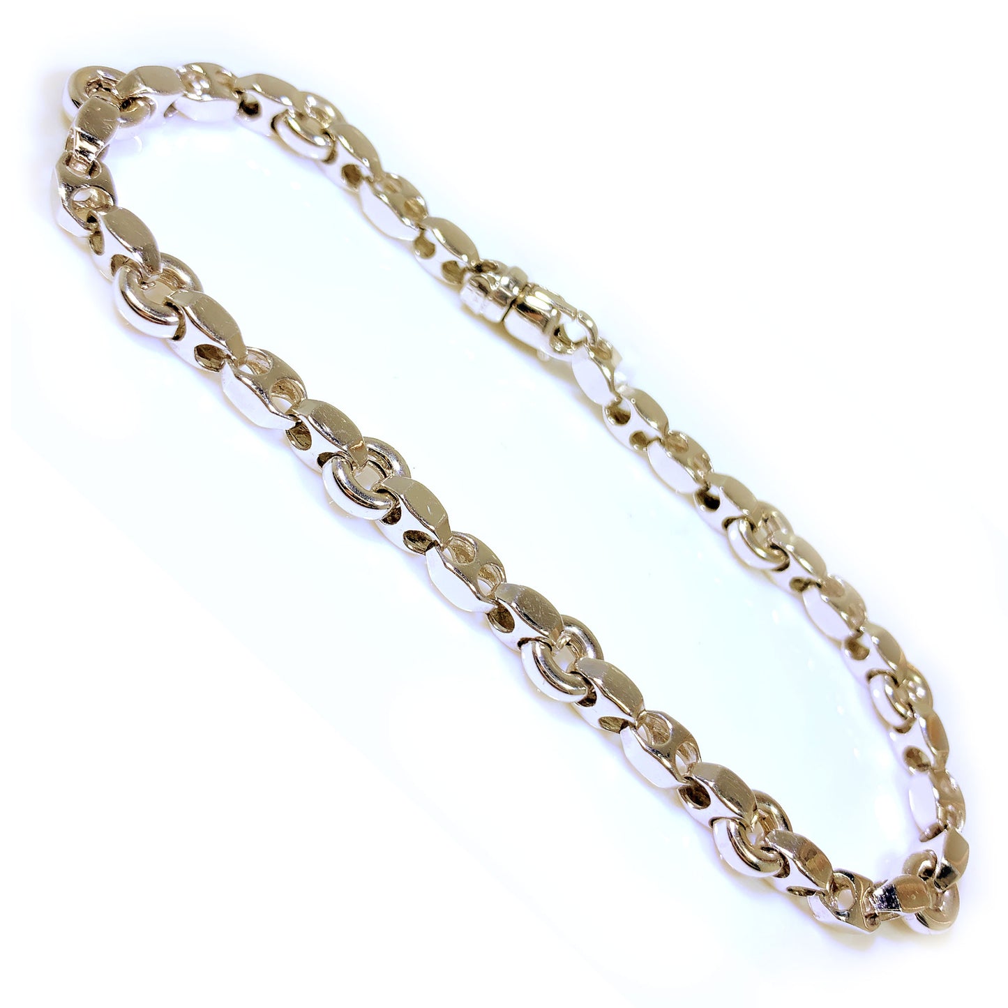 14K White Gold Men’s Fancy Style Circle Design Bracelet 8.5″ Inches 6.5mm