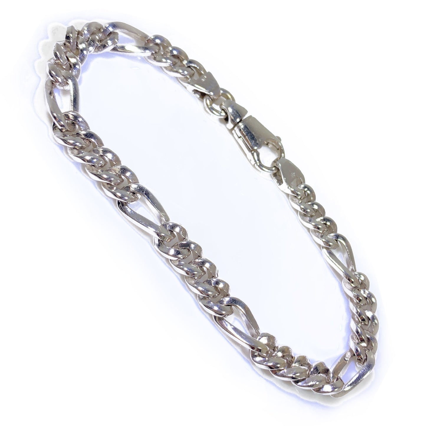 14K White Gold Figaro Style Men Bracelet 8.5" 7mm
