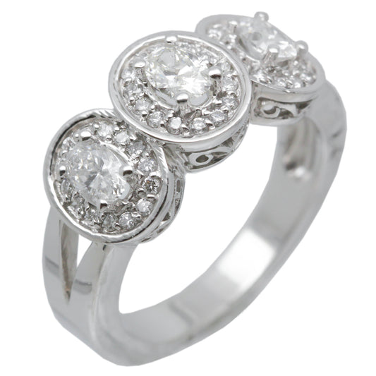 14K White Gold - Fancy Womens Diamond Engagement Ring Band 1.38 Ct