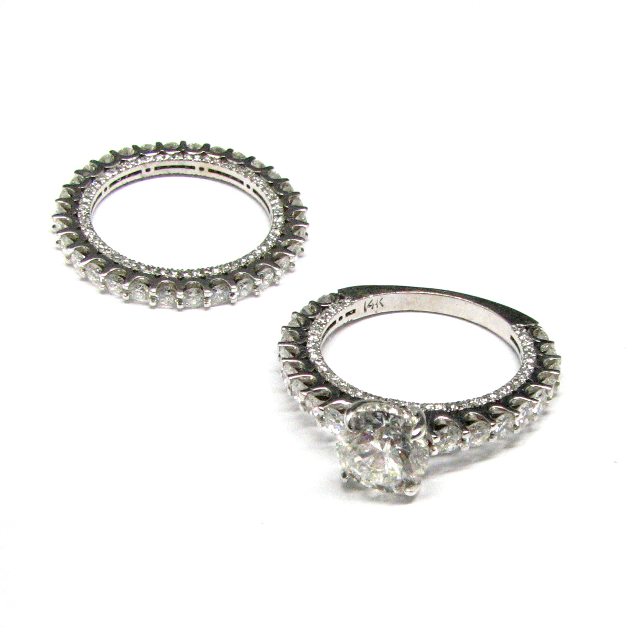 14 WHITE GOLD - DIAMONDS ENGAGEMENT RING AND WEDDING BAND SET - 11.39 CT