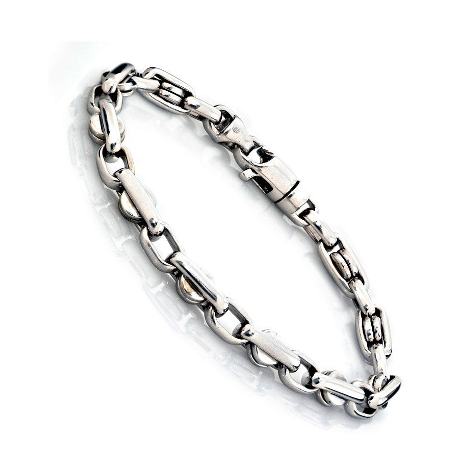 14K White Gold Mens Fancy Link Bracelets 8.5″ Inches
