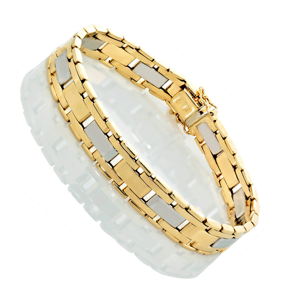 14K Two Tone Gold Mens Fancy Rolex Style Bracelet 8.5″ Inches