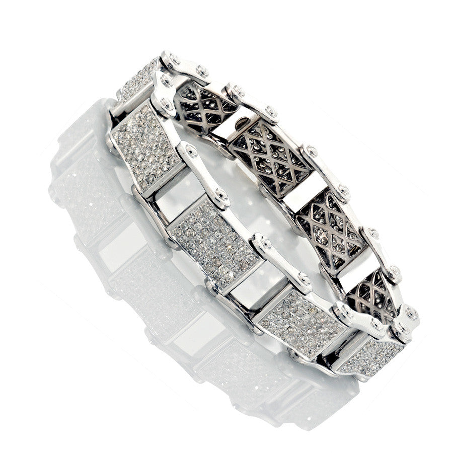 14K White Gold Mens Diamond Bracelet 12.17 Ctw