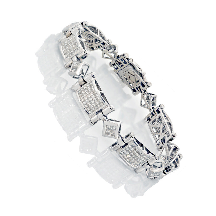 14K White Gold Mens Diamond Bracelet 10.41 Ctw