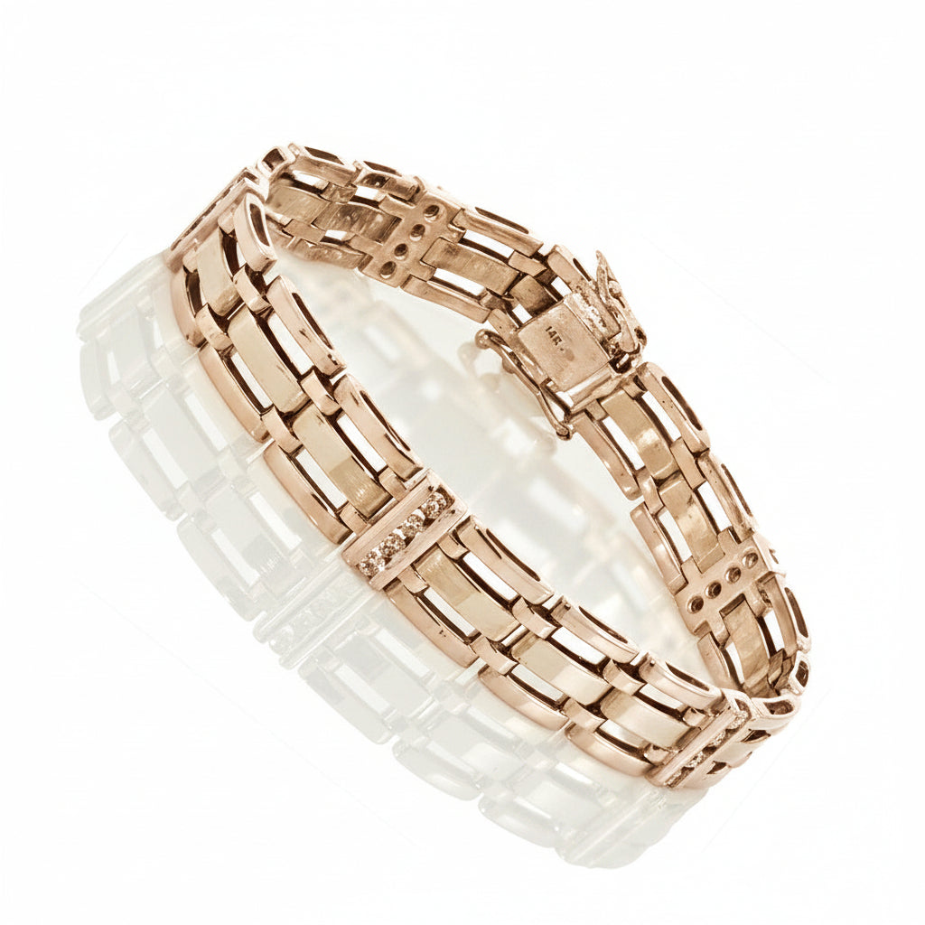 14K Two Tone Gold Men’s Diamond Bracelet 1.32 Ctw