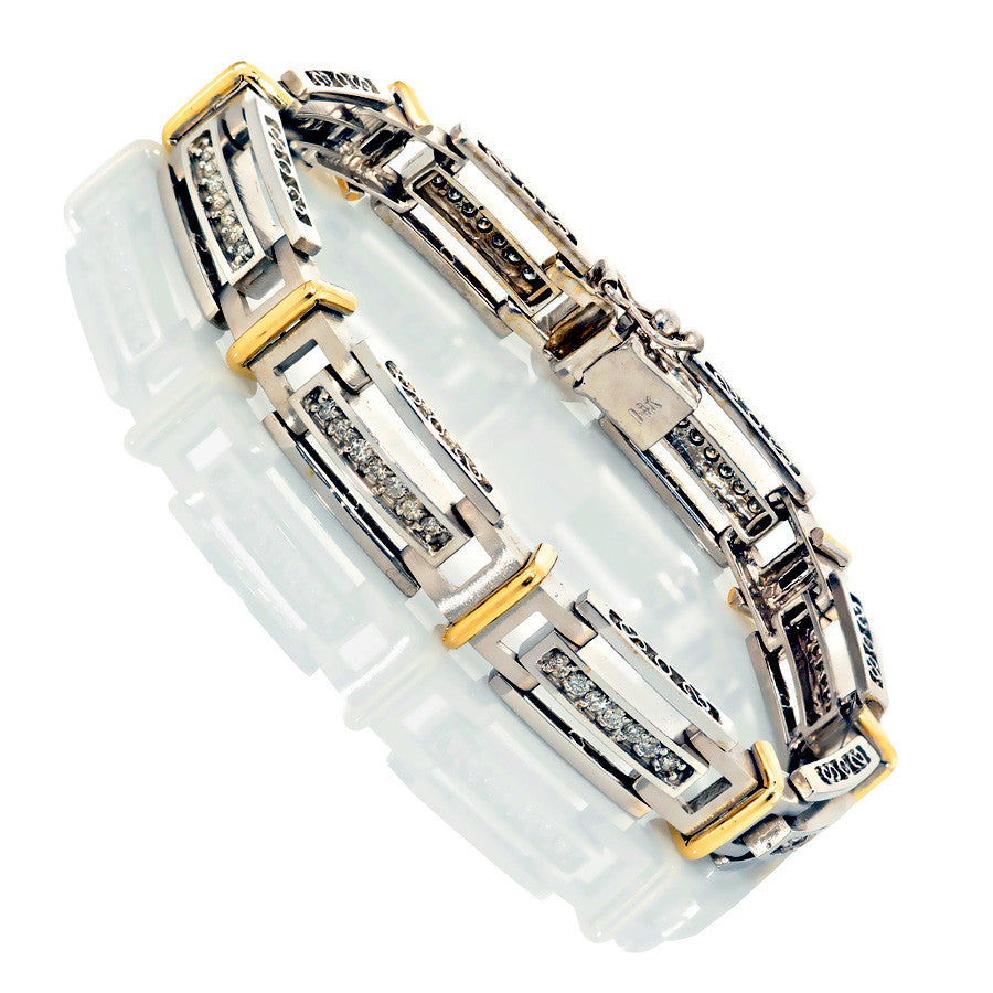 14K Two Tone Gold Men’s Diamond Bracelet 1.68 Ctw