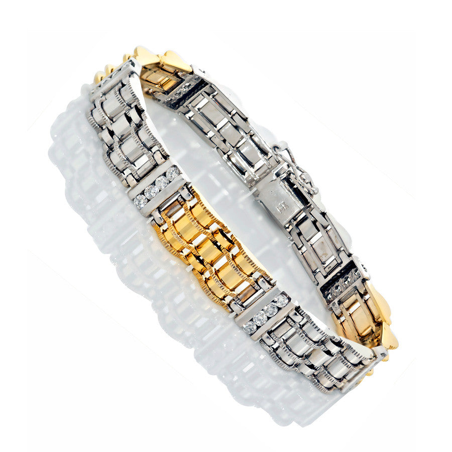14K Two Tone Gold Men’s Diamond Bracelet 2.00 Ctw