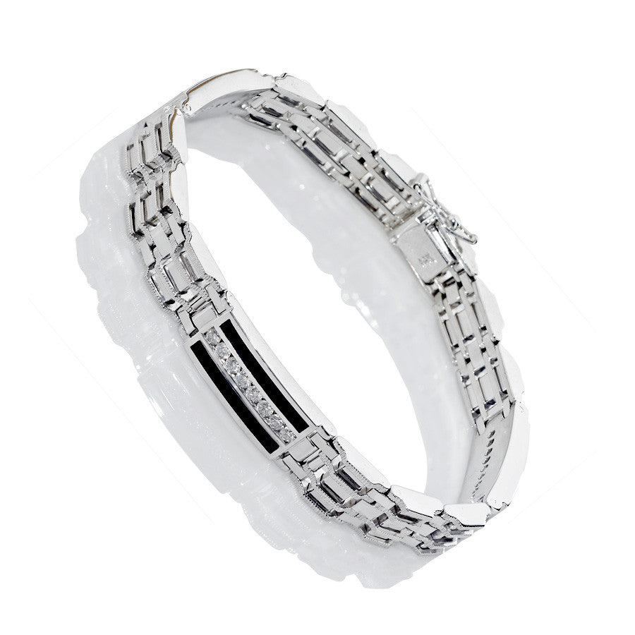 14K White Gold Mens Diamond Bracelet 1.25 Ctw