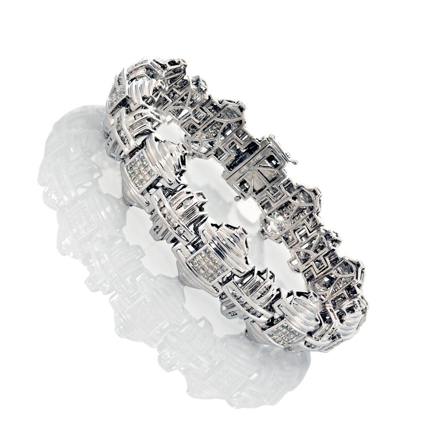 14K White Gold Mens Diamond Bracelet 5.00 Ctw