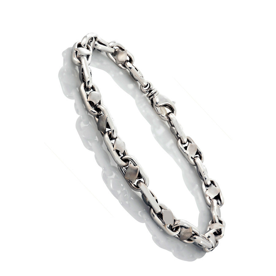 14K White Gold Mens Fancy Barrel Link Bracelet 8.5″ Inches