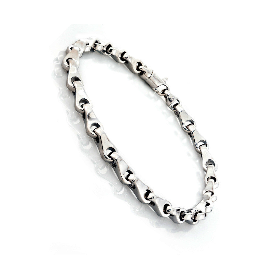 14K White Gold Mens Fancy barrel Link Bracelet 8.5″ Inches
