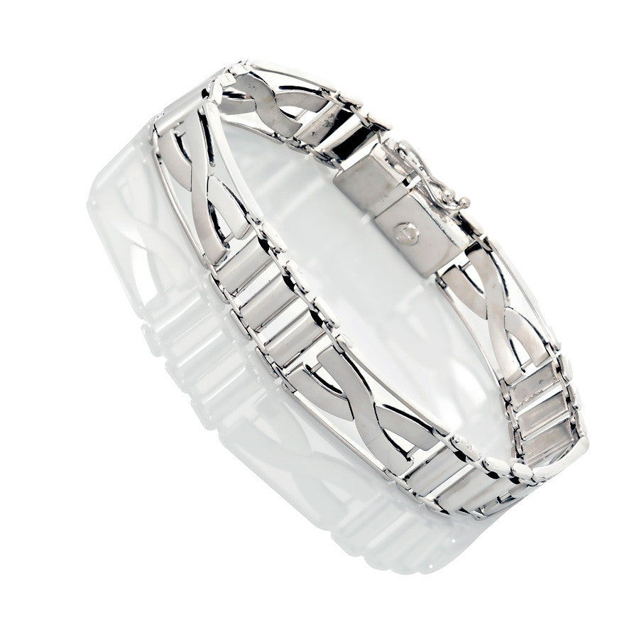 14K White Gold Mens Fancy Bracelets 8.5″ Inches