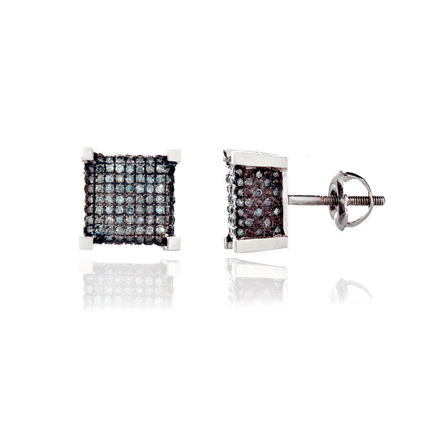 14K White Gold Blue Diamond Stud Earrings 0.78 Ctw