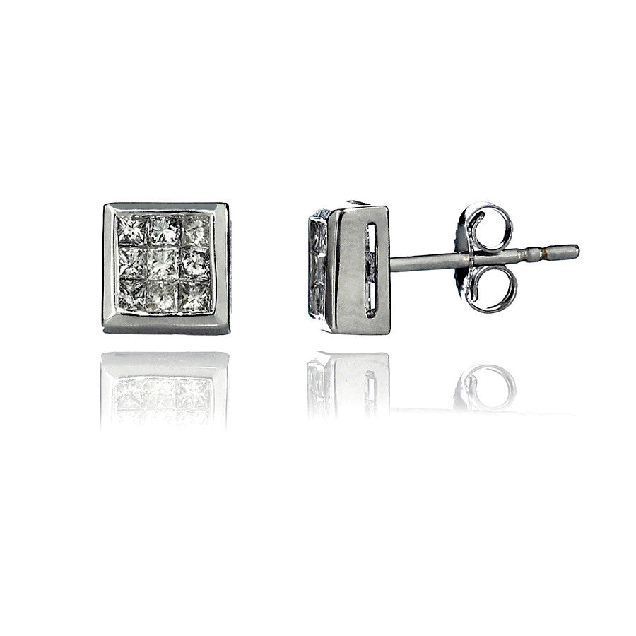 14K White Gold Diamond Cluster Stud Earrings 0.50 Ctw