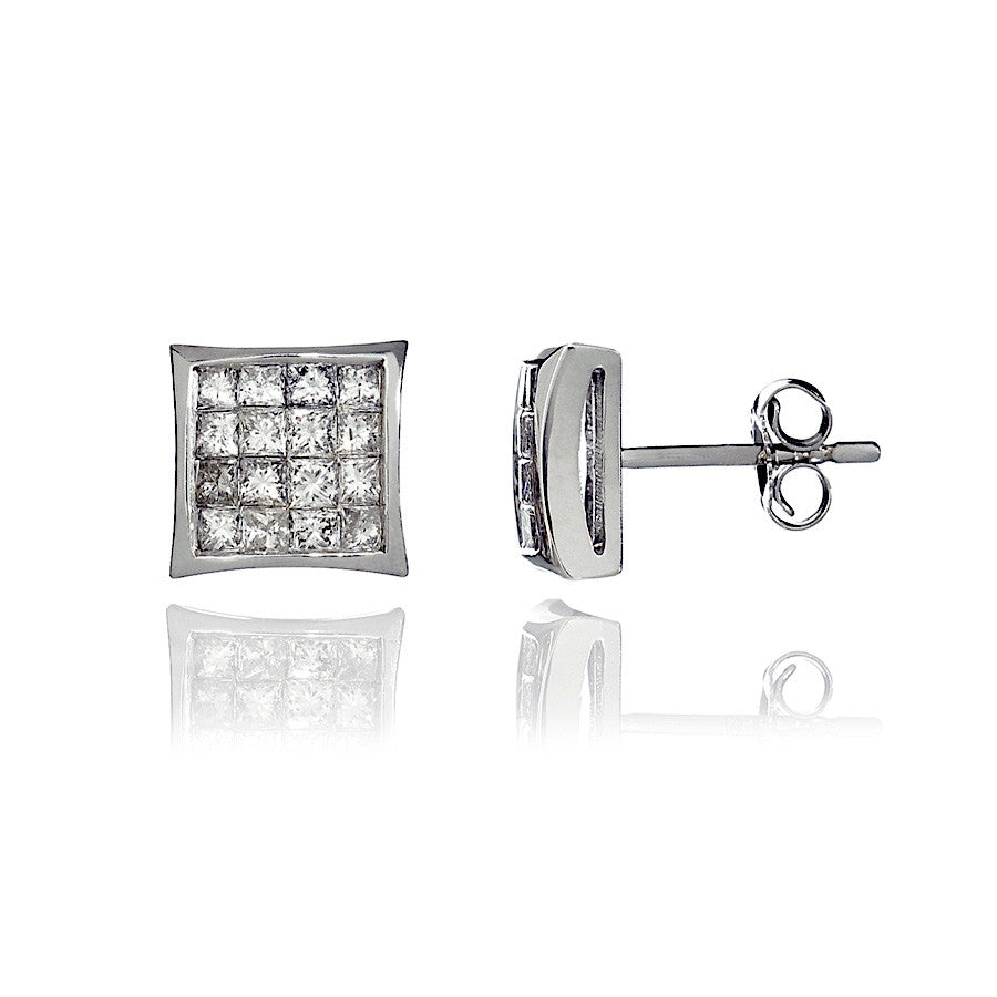 14K White Gold Diamond Cluster Stud Earrings 0.85 Ctw