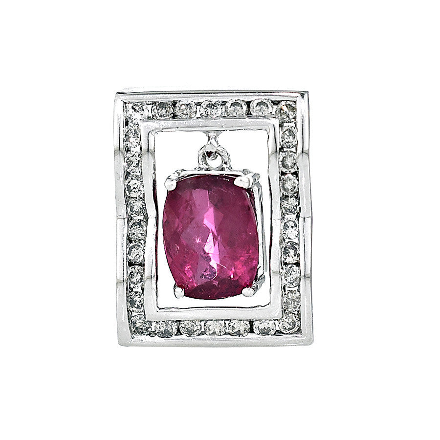 14K White Gold Womens Diamond and Gemstone Pendant 0.42 Ctw