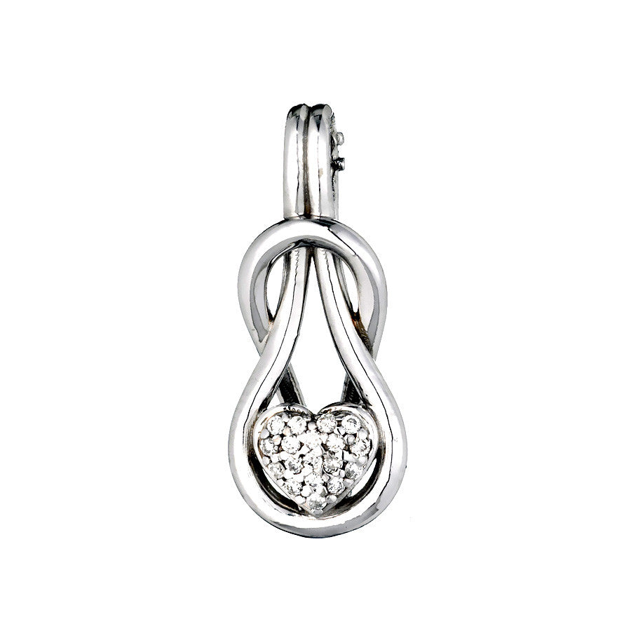 14K White Gold Womens Diamond Heart Love Knot Pendant 0.50 Ctw