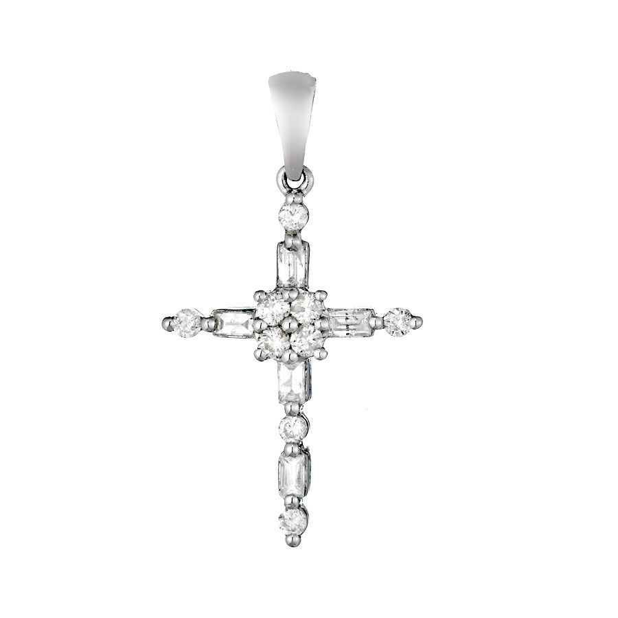 14K White Gold Womens Diamond Cross Pendant 0.93 Ctw