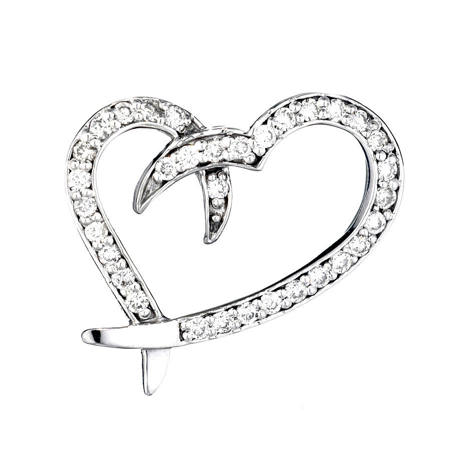 14K White Gold Womens Diamond Heart Pendant 0.78 Ctw