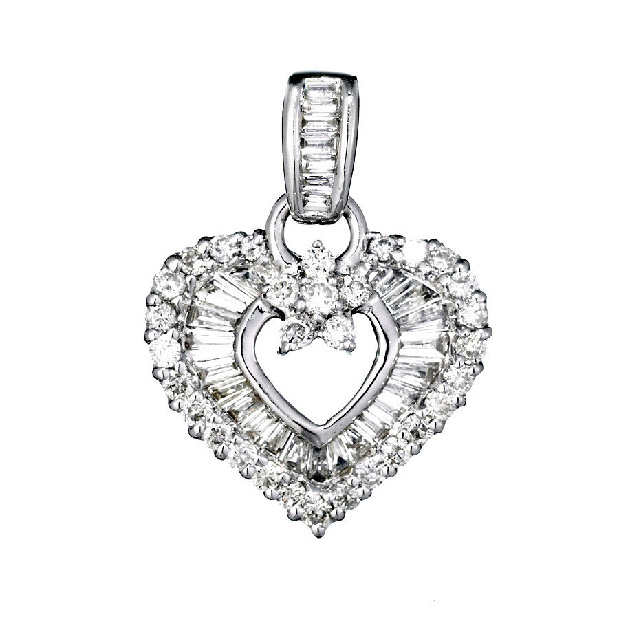 14K White Gold Womens Diamond Heart Pendant 1.06 Ctw