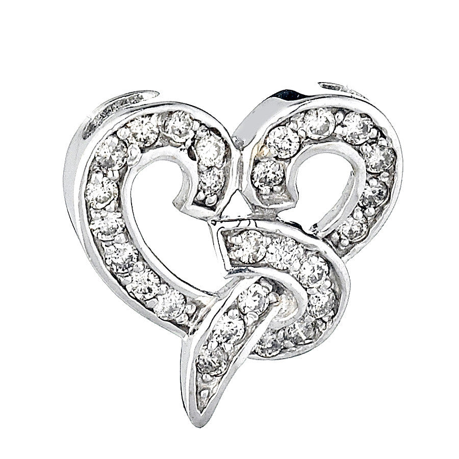 14K White Gold Womens Diamond Heart Pendant 0.55 Ctw