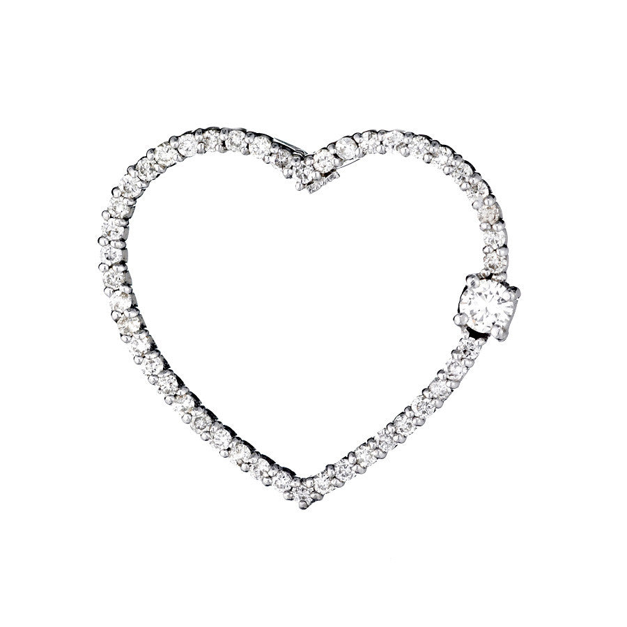 14K White Gold Womens Diamond Heart Pendant 1.00 Ctw