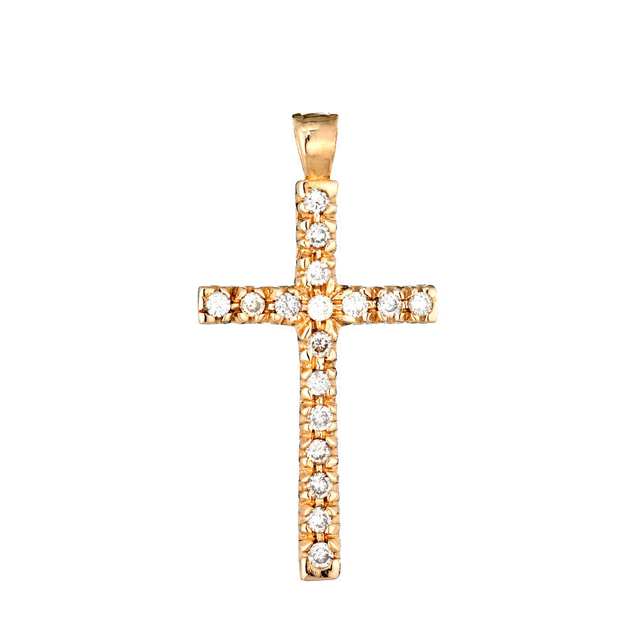 14K Yellow Gold Womens Diamond Cross Pendant 0.54 Ctw